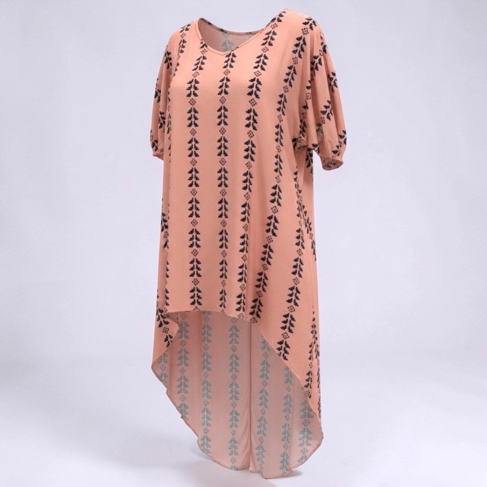 SHEIN Women Pink Tribal Print High Low Tunic Top‎ Short Sleeve Viscose Size S